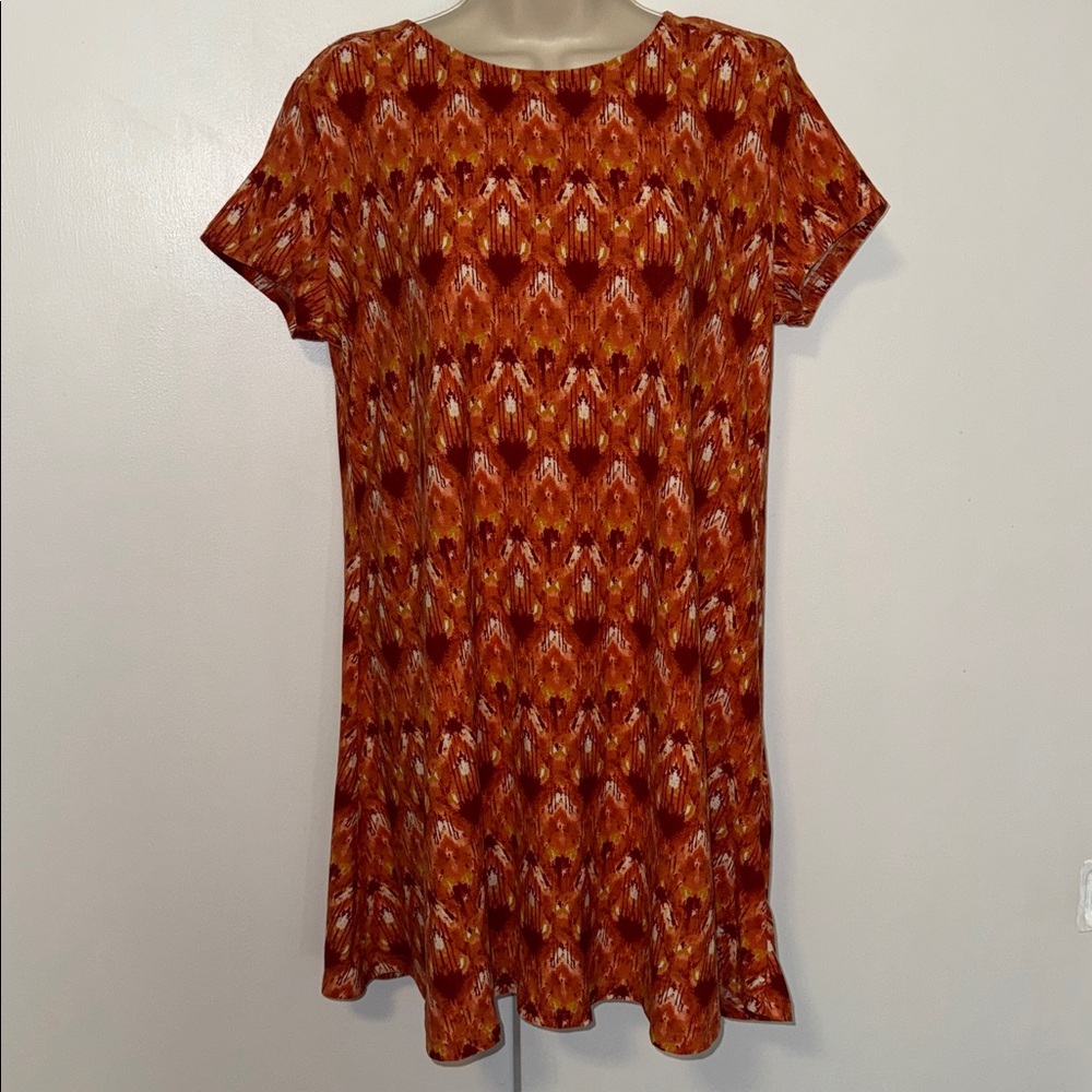 Allison Brittney Boho Dress Short Sleeve T-Shirt Dress Orange Ikat Women’s S